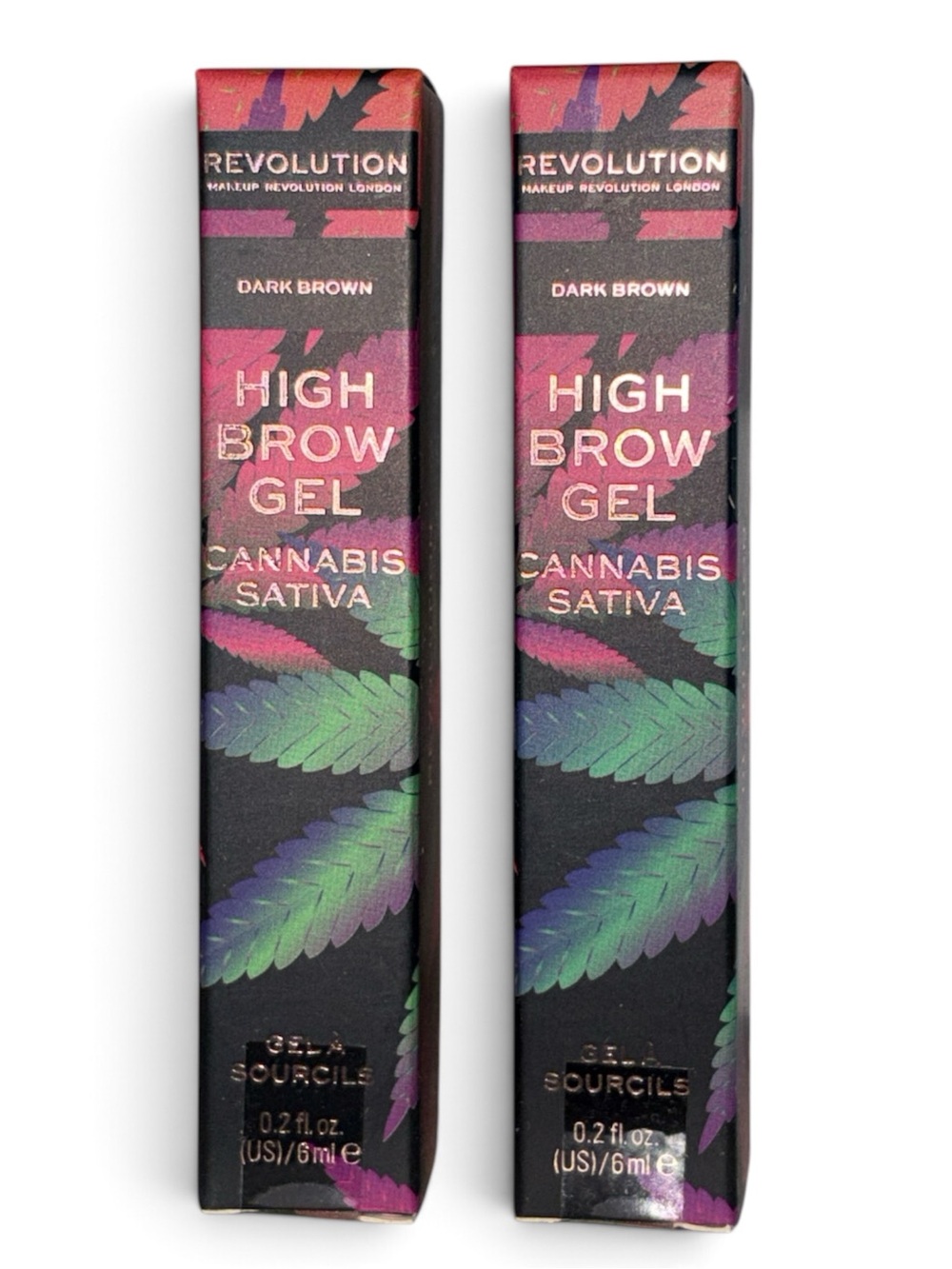 Makeup Revolution High Brow Gel Dark Brown Brow Gel 2-Pack NEW